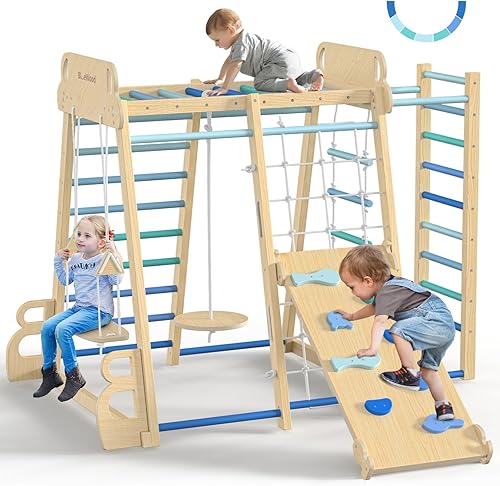 Zona de juegos interior mejorada, 9 en 1, juguetes de escalada para niños, estilo Montessori Filosofía Waldorf, juego de escalador de madera con