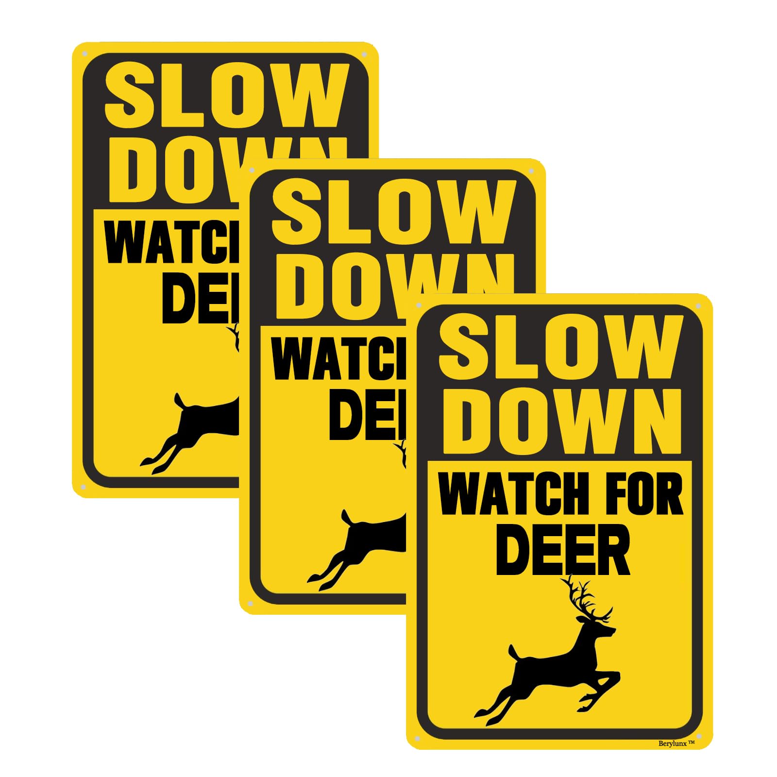 3 Pack Slow Down Signs,Slow Down Sign, Deer Crossing Signs,Outdoor Warning Signs, "Watch For Deer "8"x12" Aluminum Sign