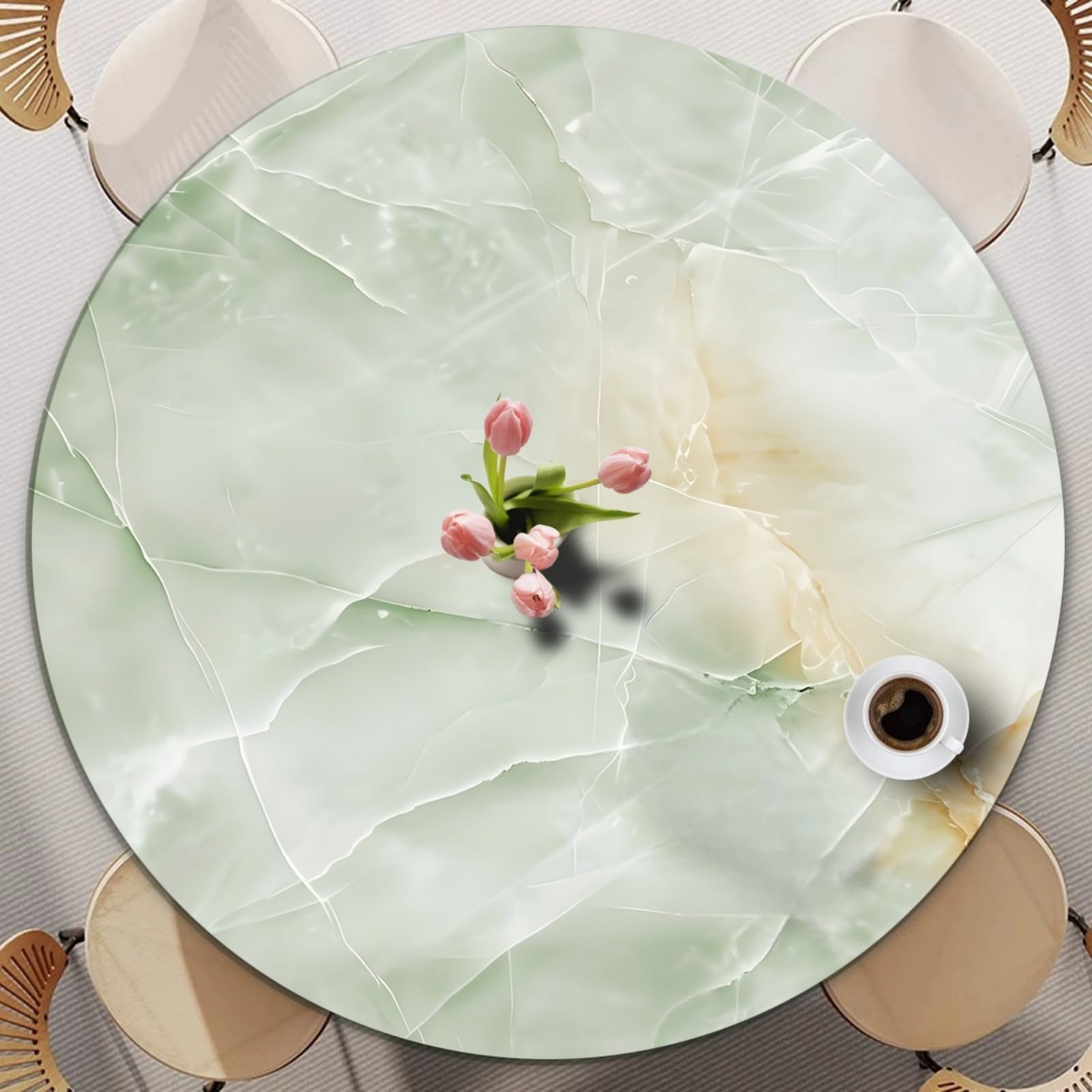 Odot Round Tablecloth Wipe Clean 60-140cm, White Marble Round Outdoor Table Cover Fitted Elastic Edged Washable Circle Table Cloth Protector Decorative for Kitchen Dining Room (Crystal,110cm)