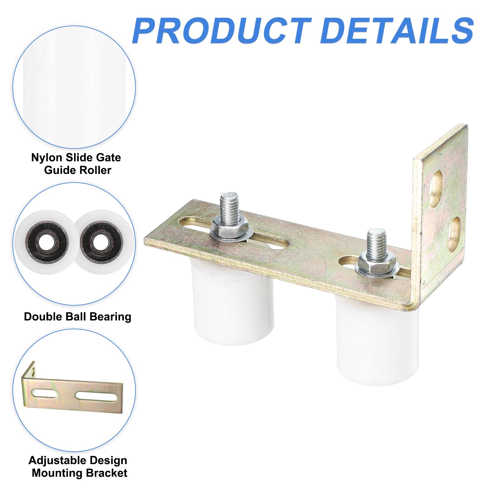 QUARKZMAN 2Pcs Rodillo Guía para Puerta Corredera, 2" Rodillos de Nylon Conjunto de Soporte y Bracket en Forma L, Rodillo Guía Universal con Rodamiento Bolas Sellado, Blanco