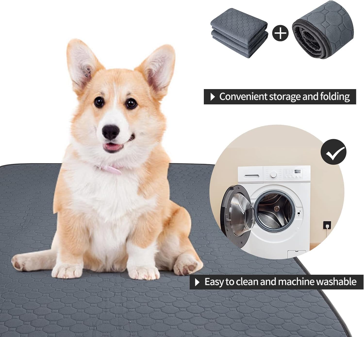 2 Pack Washable Dogs Pee Pads, 36" x 24", Waterproof Reusable Pet Training Pads, Non Slip Dog Bowl Mats with Great Absorption, Reusable Puppy Pee Pads for Floor, Sofa,Cage