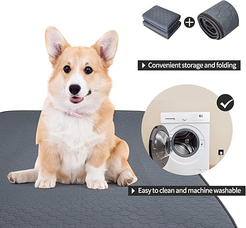 Miniatura 4 de Paquete de 2 almohadillas lavables para orina de perros, 36 x 24 pulgadas, impermeables, reutilizables, para entrenamiento de mascotas, tapetes