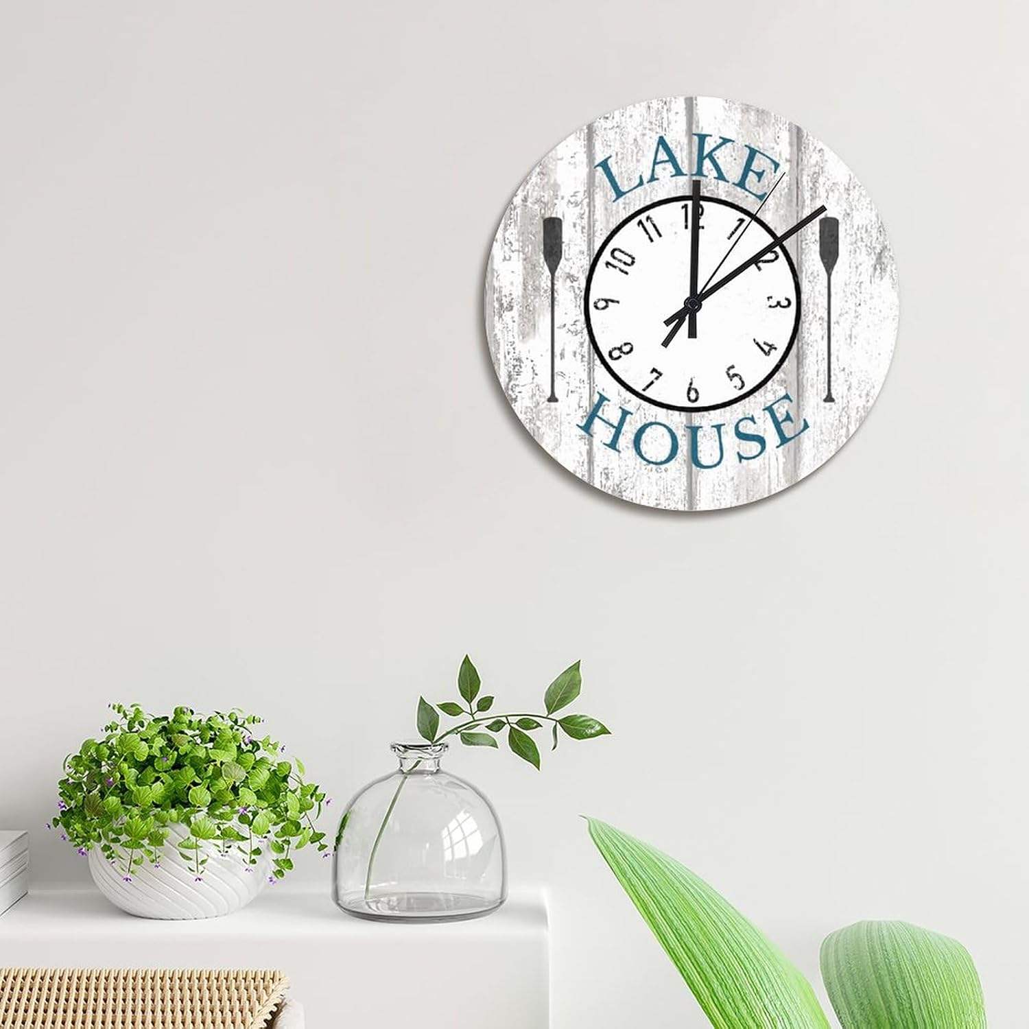 Lake Time 15 Inch Large Wall Clocks Battery Operated Non-Ticking Lake House Clock Paddle Analog Clock Vintage Wall Decor Farmhouse Home Decor for Living Room Kitchen Bedroom Office