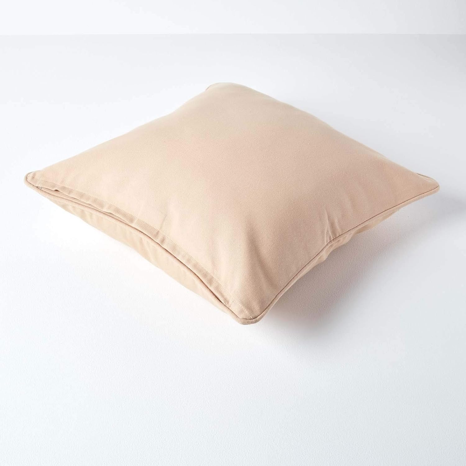 HOMESCAPES, 100% Cotton Plain Beige Large Cushion Cover, 60 x 60 cm Square, 24 x 24 Inches -Mink Stone Natural - Image 4