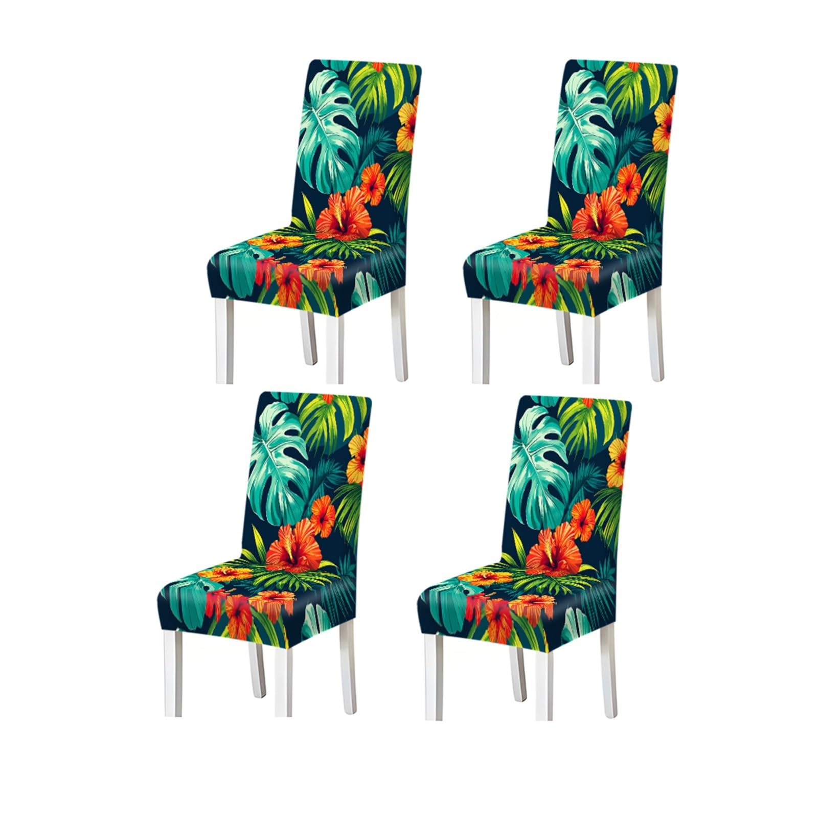 KXUAUV Tropical Hibiscus Monstera Leaf Print Dining Chair Covers, Stretch Slipcovers For Home Kitchen Dining Room Party, 2/4/6PCS Seat Protectors for Restaurant Hotel Party(4PCSChair cover)