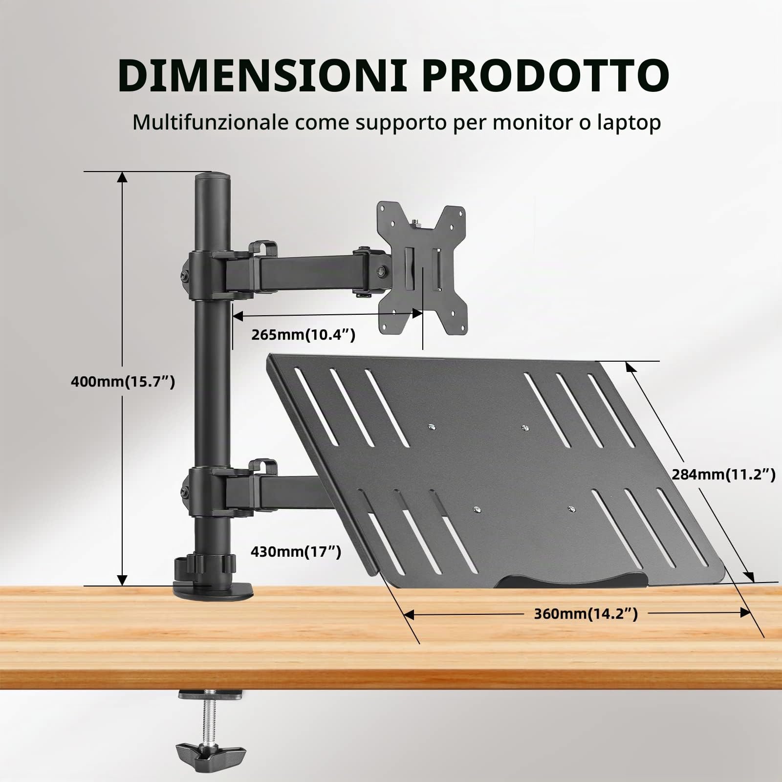 suptek Supporto per braccio per monitor da tavolo per notebook per schermi da 13-27" | Supporto per monitor bloccato MD6432TP004