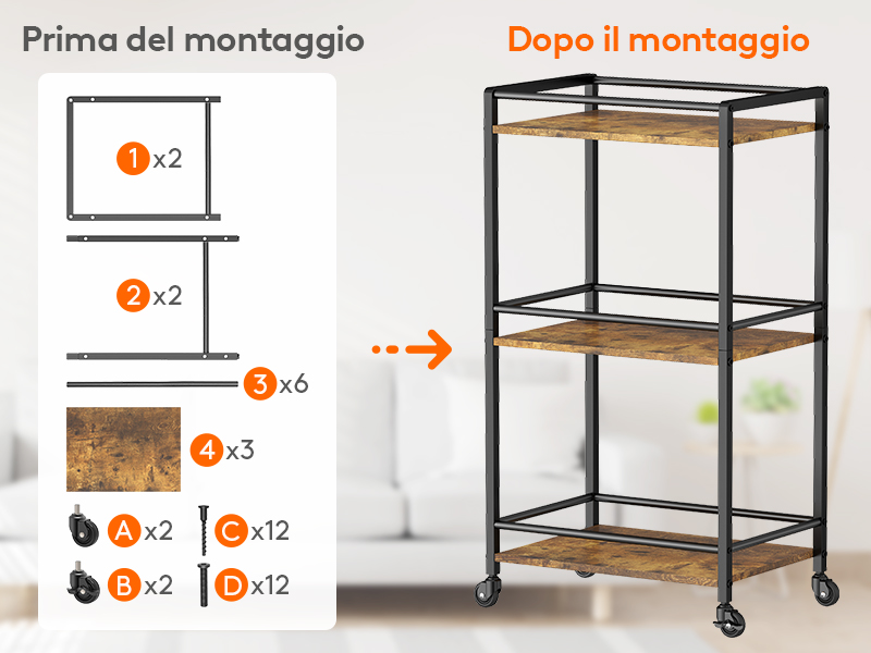 CLIPOP Carrello Portaoggetti A 3 Livelli In Acciaio Inox, Carrello Per Isola Da Cucina, Carrello Portaoggetti (35 X 50 X 75 Cm - Foto 6