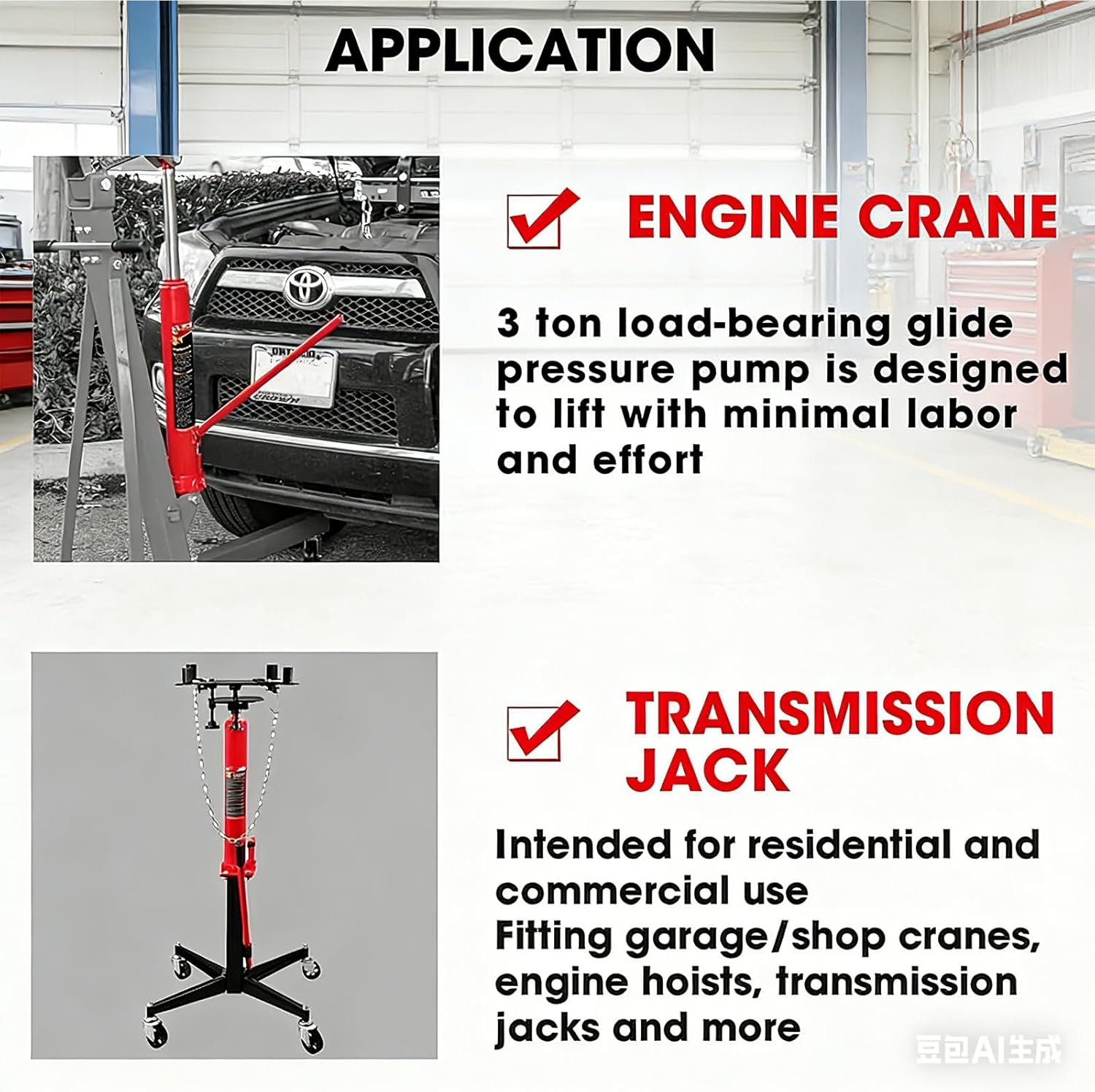 Big Red 3 Ton Hydraulic Long Ram Jack with Single Piston Pump and Clevis Base (Fits: Garage/Shop Cranes, Engine Hoists, and More) w/Handle, Red