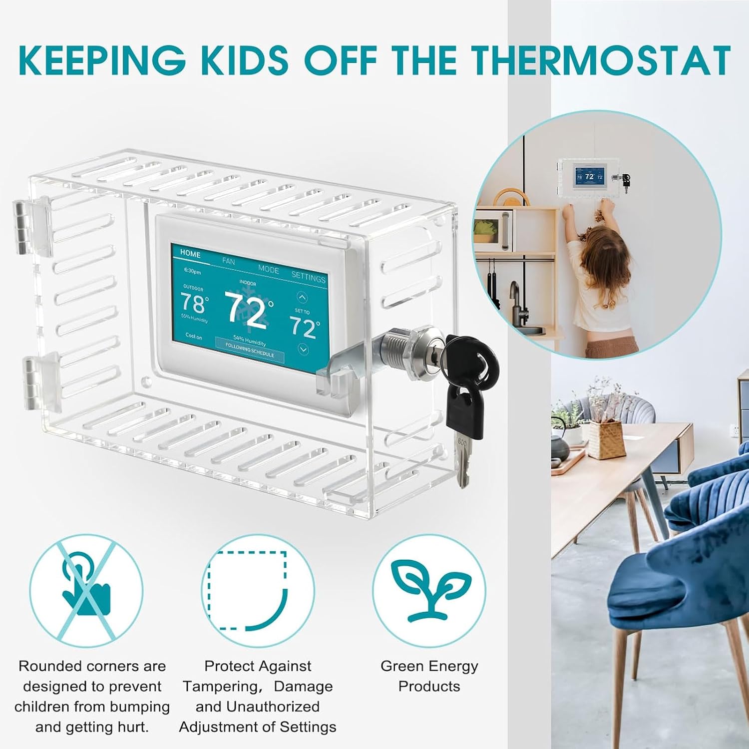 Tamper Proof Thermostat Lock Box, Transparent Acrylic Protective Cover for Home Office School Factory, Secure Guard with Drilling or Adhesive Installation, 7.28 x 4.72 x 2.48 Inch