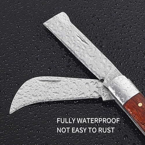 Miniatura 4 de Cuchillo de poda, Cuchillo de injerto de doble hoja, Cuchillo de ciernes de jardín de acero inoxidable, Cuchillo de bolsillo plegable Linsen-al aire