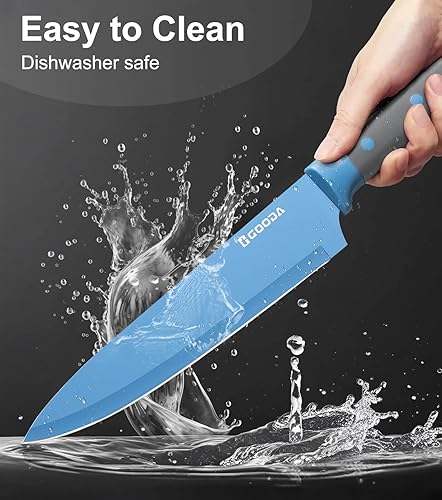 Miniatura 6 de GOODA Juego de cuchillos de cocina de acero inoxidable con revestimiento antiadherente, apto para lavavajillas, juego de cuchillos de cocina de chef