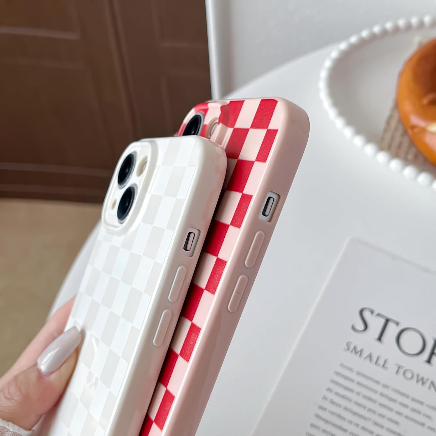 Yeddabox Compatible for iPhone 14 Case with Magsafe Checkered Checkerboard Magnetic Phone Case Full Camera Protection Soft TPU Shockproof Cover for Women Girls - White - Image 4