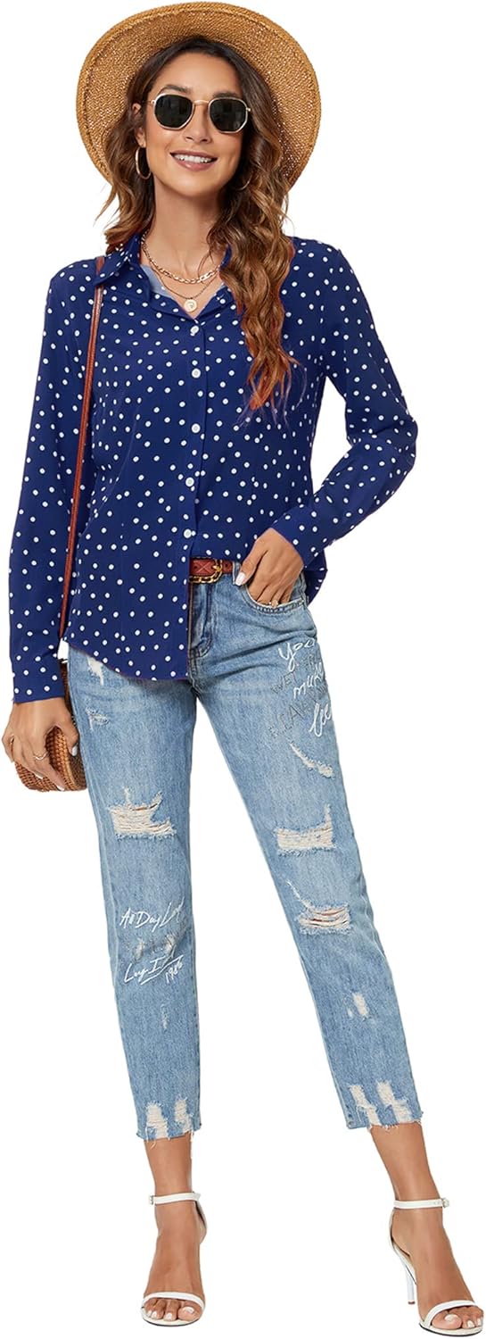 Atnlewhi Womens Long Sleeve Button Down Shirts Classic Work Blouse Stretch Formal Casual Dress Shirt - Image 5