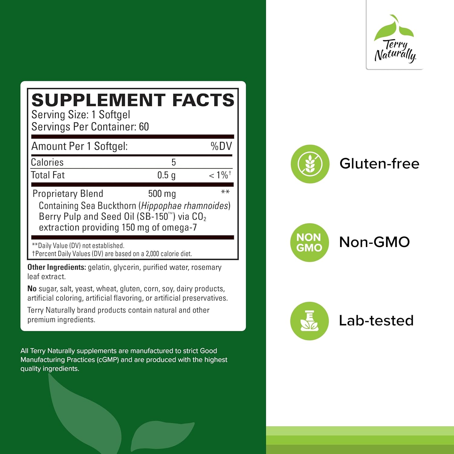 Terry Naturally Omega-7 Dry Eye Relief - Eye Health Supplement with Buckthorn Seed Oil - Dietary Supplement to Aid Dry Eye Relief - 60 Softgels - Image 2