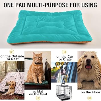 Dog Crate Bed Soft Washable Dog Mat Cat Bed with Anti-Slip Bottom Teal Colored Background Pet Sleeping Mat for Small Medium Dogs 24x36inch