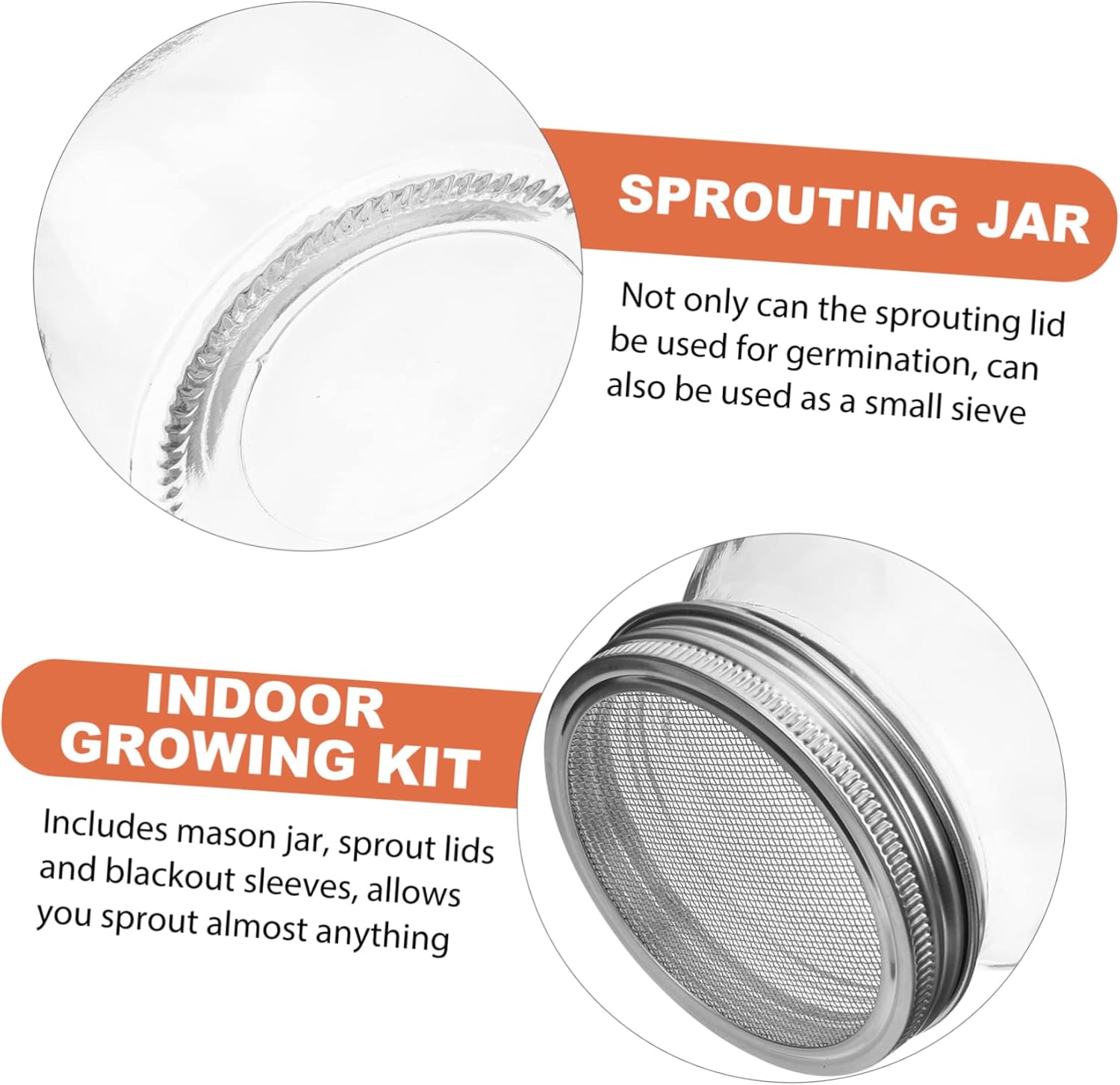 Hemoton 1 Set Sprouting Kit with Wide Mouth Jars Screen Lids Blackout Sleeves for Microgreens Sprouting Jar Set for Fresh Sprouts and