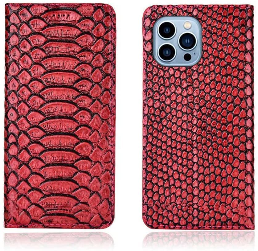 Étui portefeuille iPhone 13 Pro python rouge anti-rayure avec support