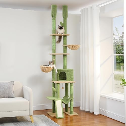 Miniatura 8 de PAWZ Road Cactus - Árbol para gatos con altura ajustable (85-112 pulgadas), centro de actividades de escalada de 7 niveles con hamacas acogedoras, 5