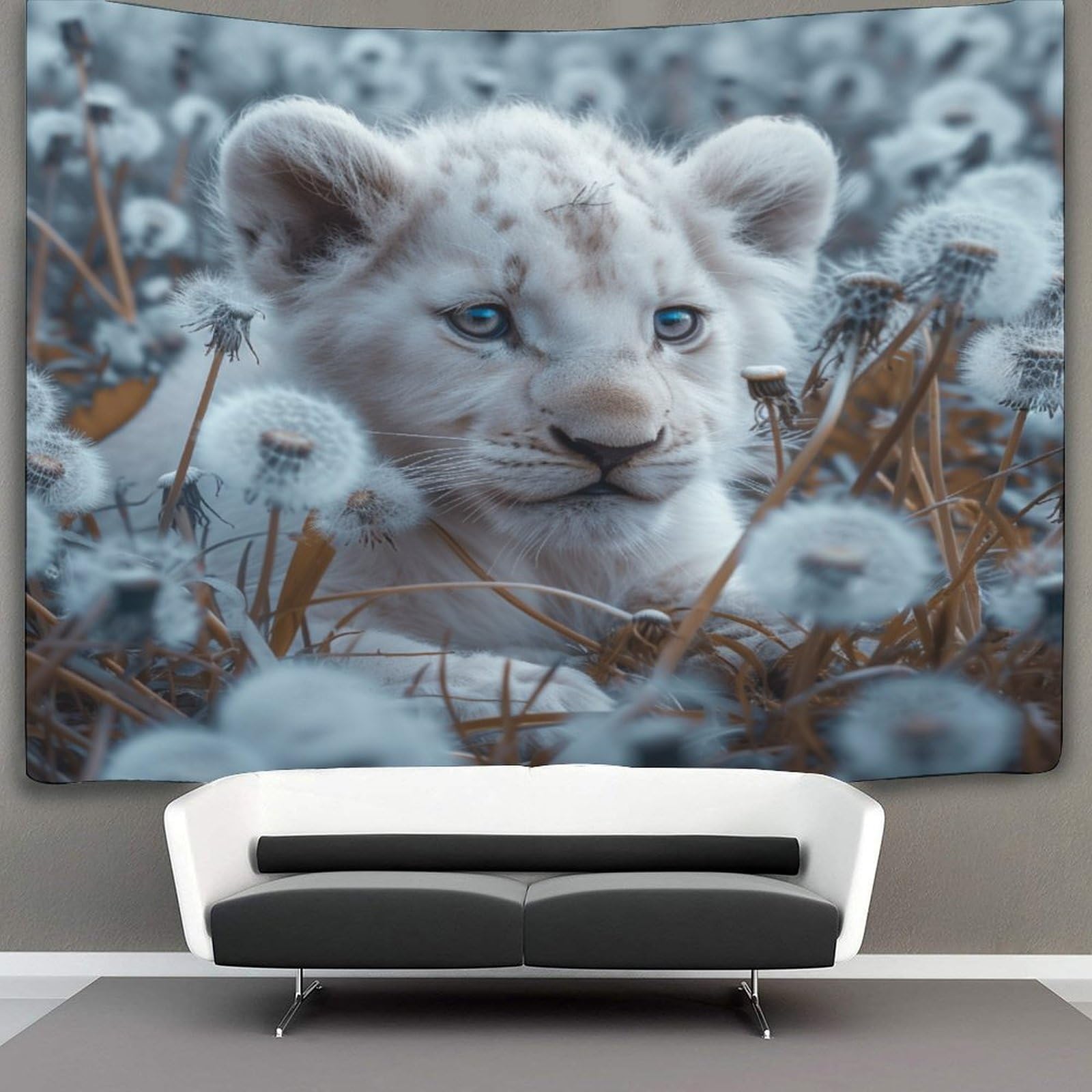 kaiyun Cute White Lion Tapestry,Animal Art Wall Hanging Decoration for Living Room Bedroom & Dorm 180cmx230cm