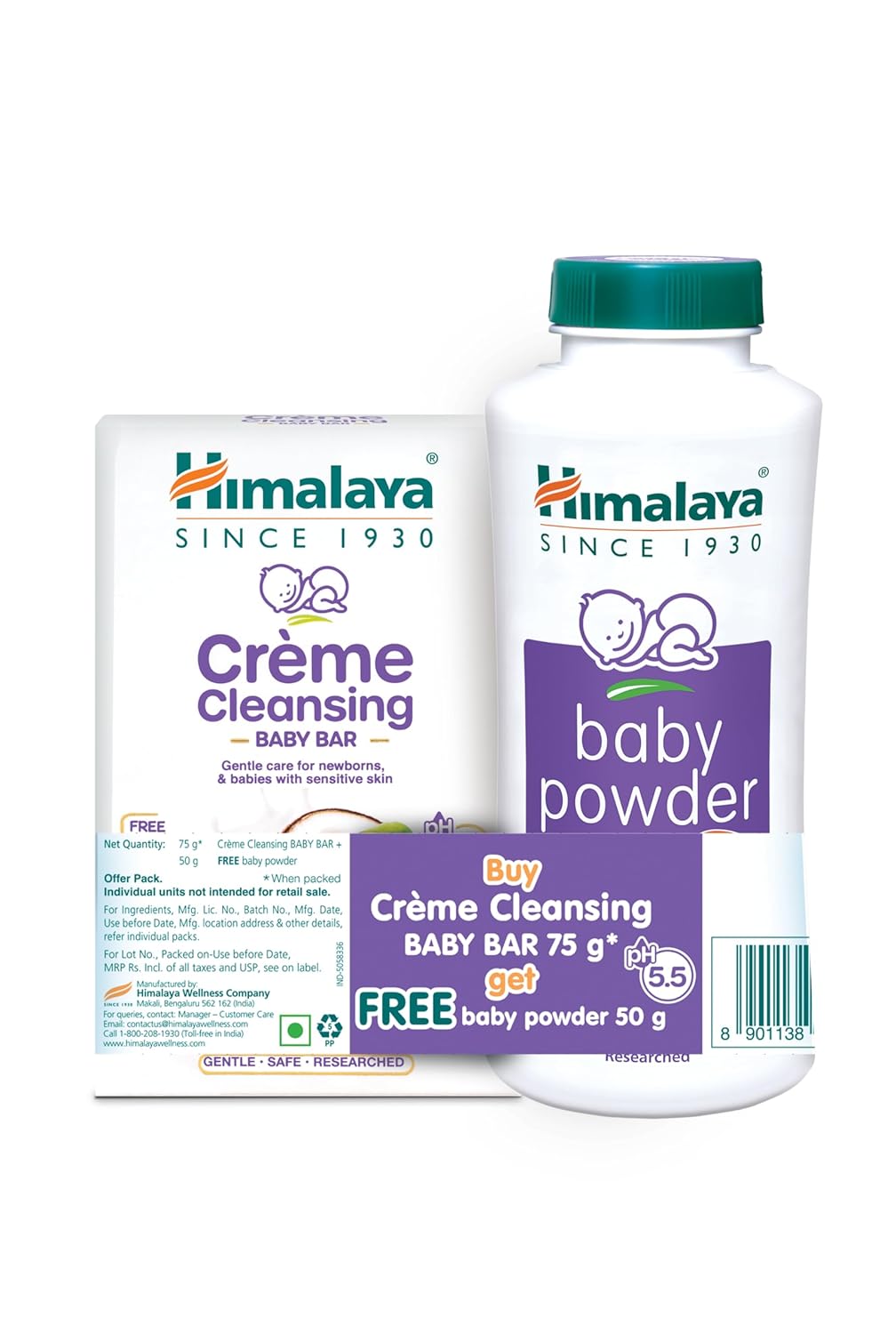 Himalaya Creme Cleansing Baby Bar pH 5.5 Buy 75G and get 50G Baby powder Freewith Coconut