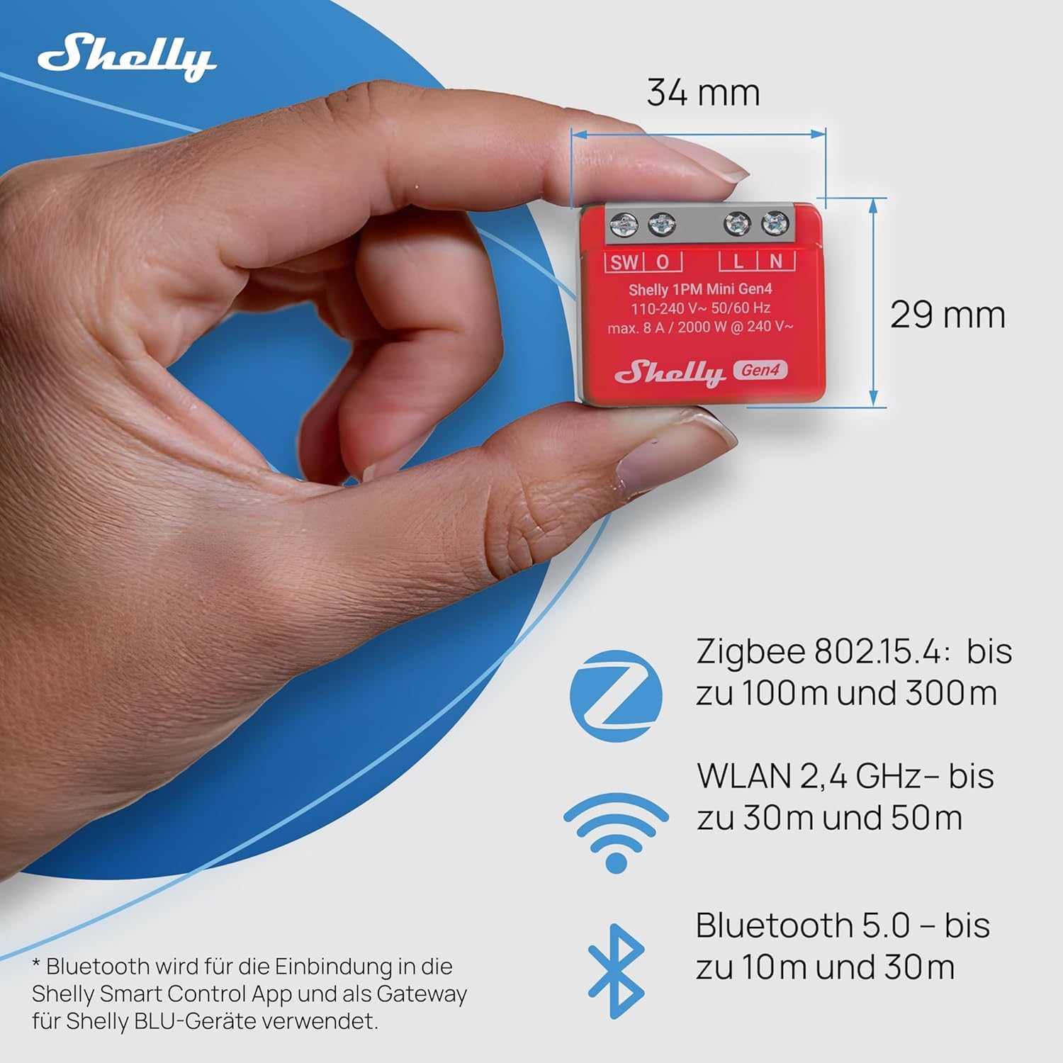 Shelly 1PM Mini Gen4, relé inteligente controlado por WLAN, 1 canal, 8A, medición de potencia, automatización del hogar, no se requiere Hub, Alexa, Apple HomeKit y Google Home, Zigbee y Matter (4