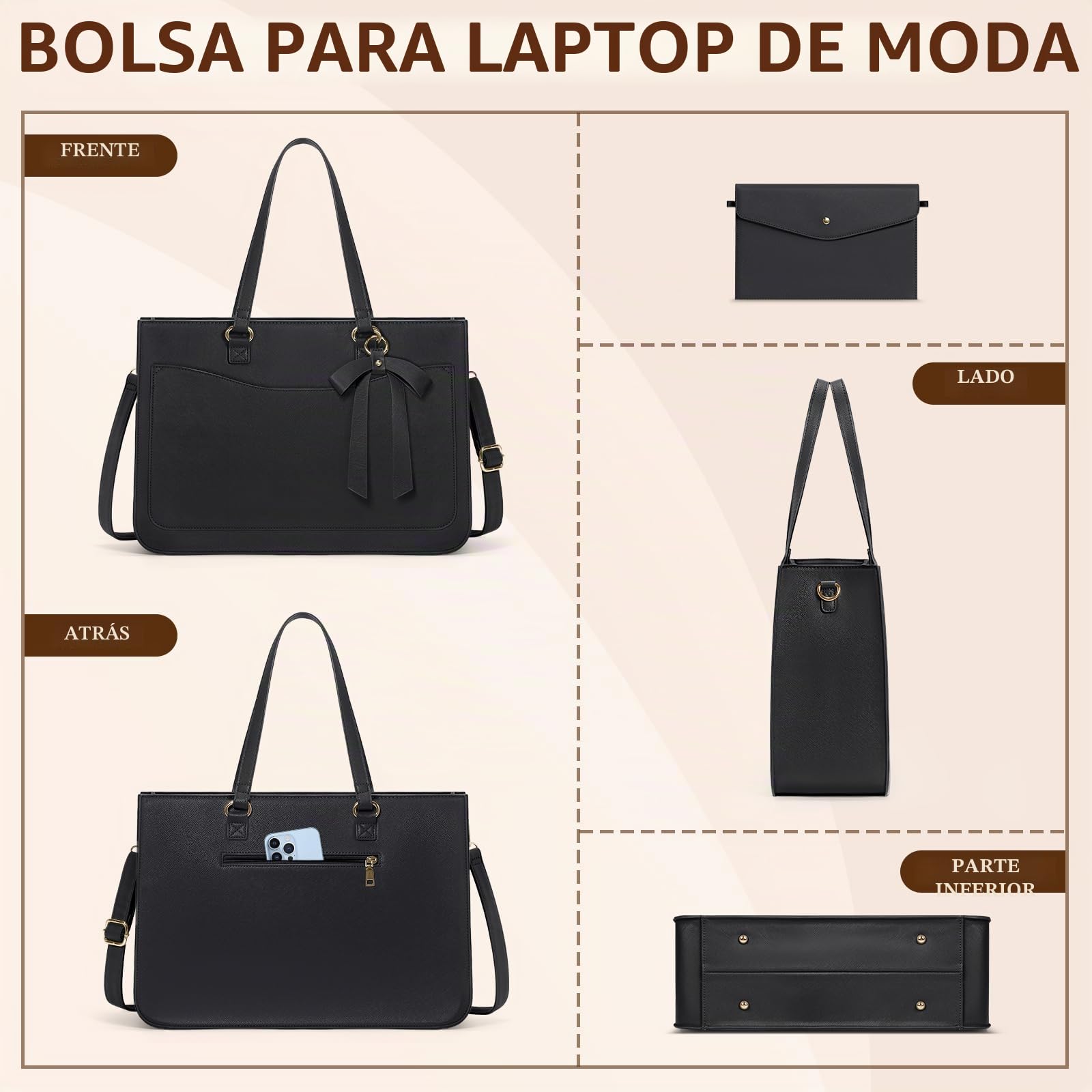 RAINSMORE Bolso Mujer Grande con Clutch Bolsos Universidad Bolso Ordenador Portatil 15.6 Pulgadas Bolsa Trabajo Bolsos Shopper Impermeable