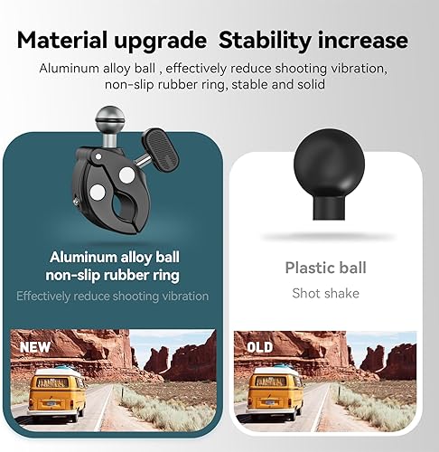 Miniatura 4 de TELESIN Abrazadera de cámara para manubrio de bicicleta, brazo mágico de doble cabeza esférica de 360 con rosca de 14"-20 para monitor de