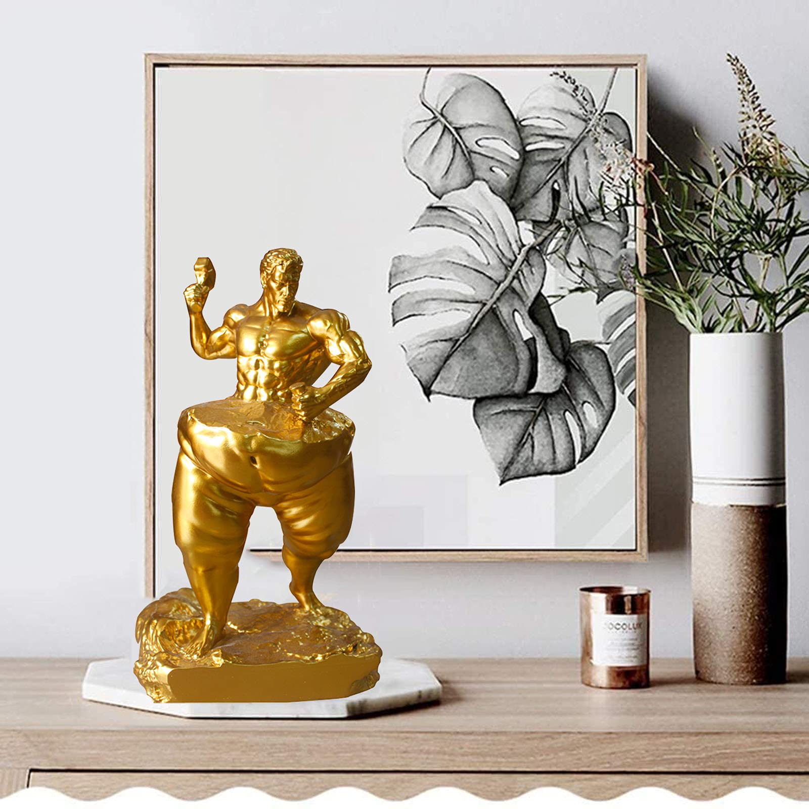 LGYKUMEG Abnehmende Männlicher Gott Skulptur Deko,Abstrakte Modern Design Harz Figur,Höhe 15cm,Fat Mann Statue Dekorationen für Schlafzimmer Restaurant,Tisch, Arbeitsplatte,Yoga Gymnasium,Weiß