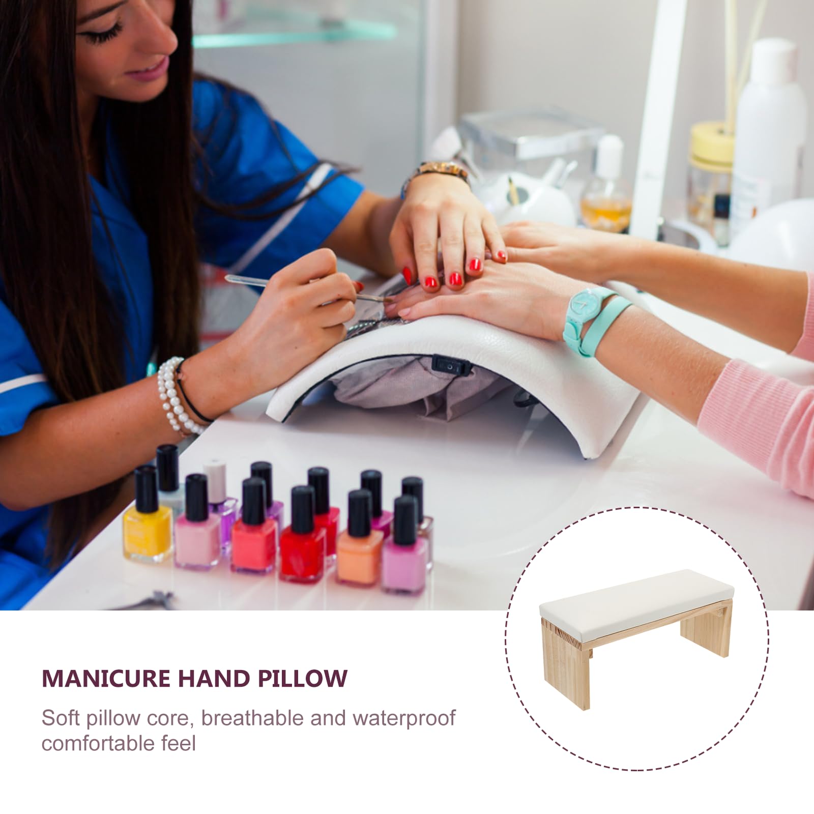 Mikikit Cojín de Mano para Manicura de Cuero y Madera, Reposabrazos Ergonómico Multipropósito que Ahorra Espacio para Uso en Salones Profesionales y Hogar DIY
