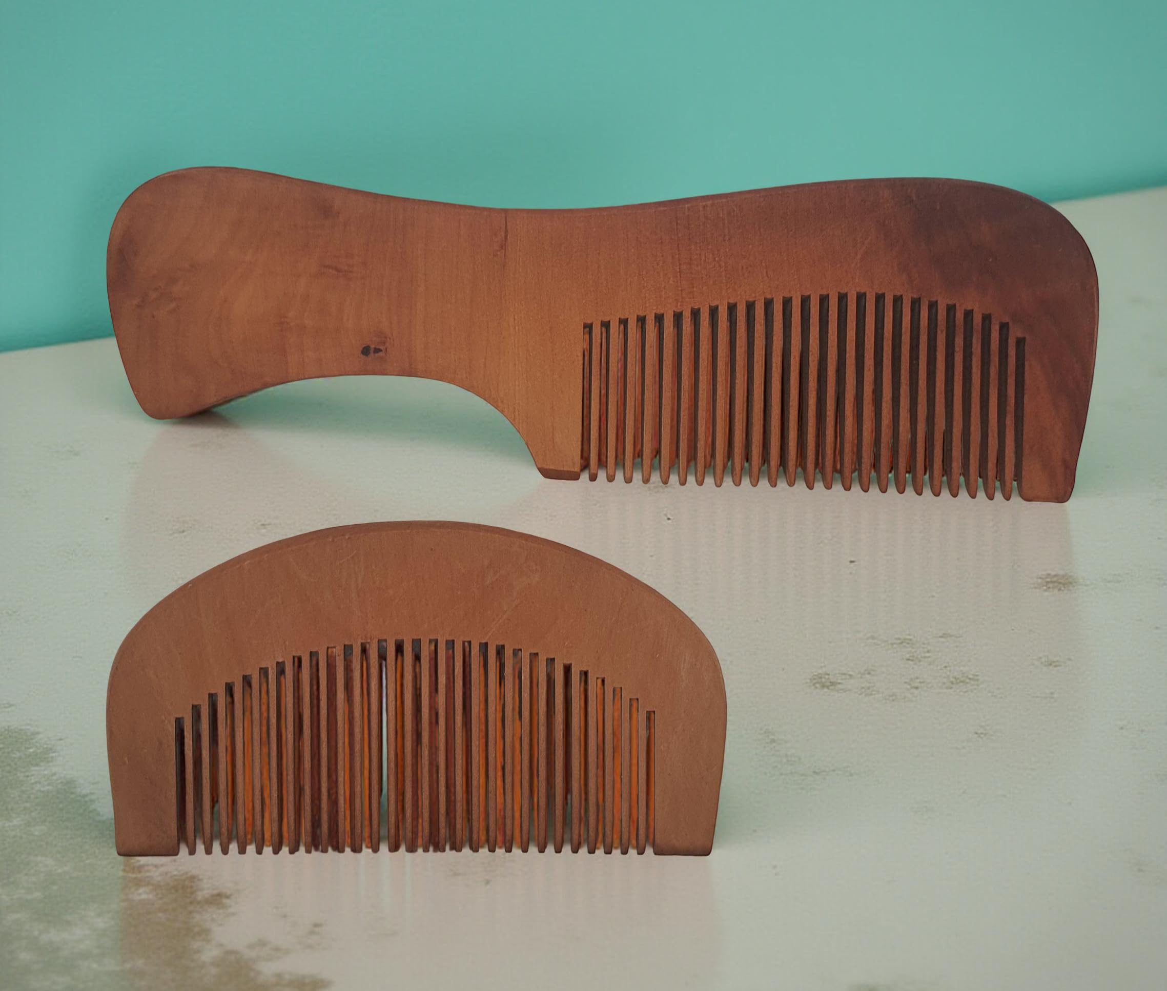 2pcs Wooden Hair Comb Set, Curved Anti-Static Combs with Handle for Men & Women - Image 2