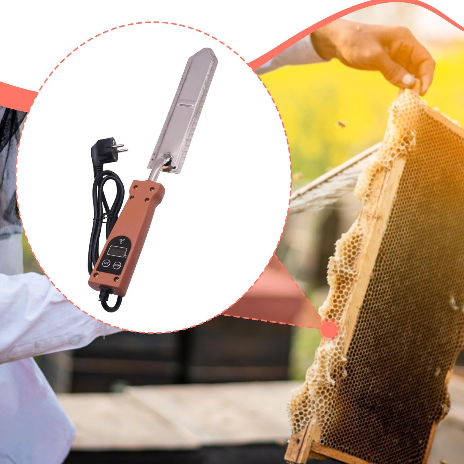 MagiDeal Cuchillo desoperculador eléctrico calentado en Caliente, Herramienta de Apicultura, Cuchillo para Miel con Control de Temperatura, Cortador de Miel