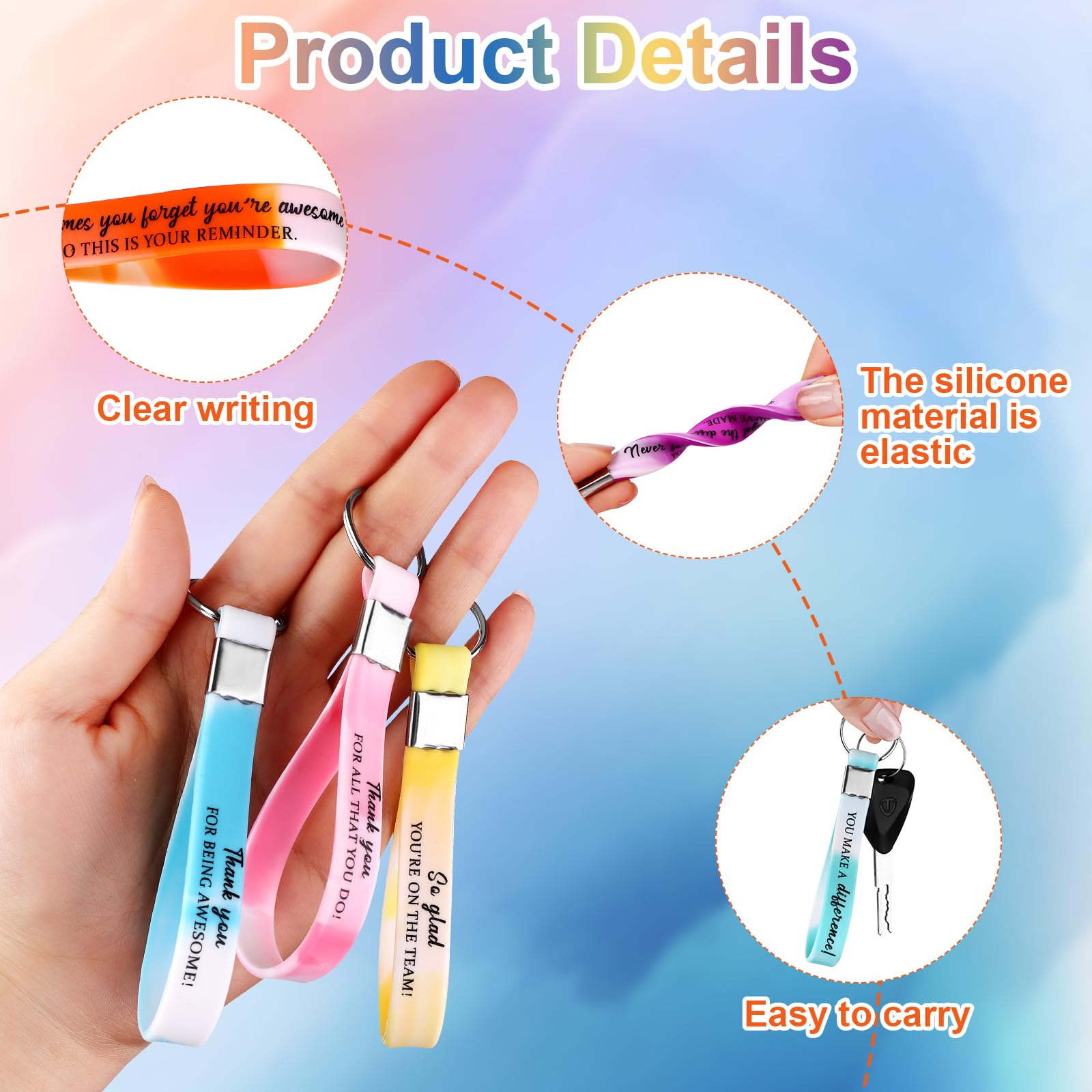 30 Pcs Thank You Keychain Bulk Employee Appreciation Gift Motivational Silicone Key Ring Inspirational Quote Keychains Staff Appreciation Gifts for Teacher Coworker Team Back to School Party Favors - Image 3