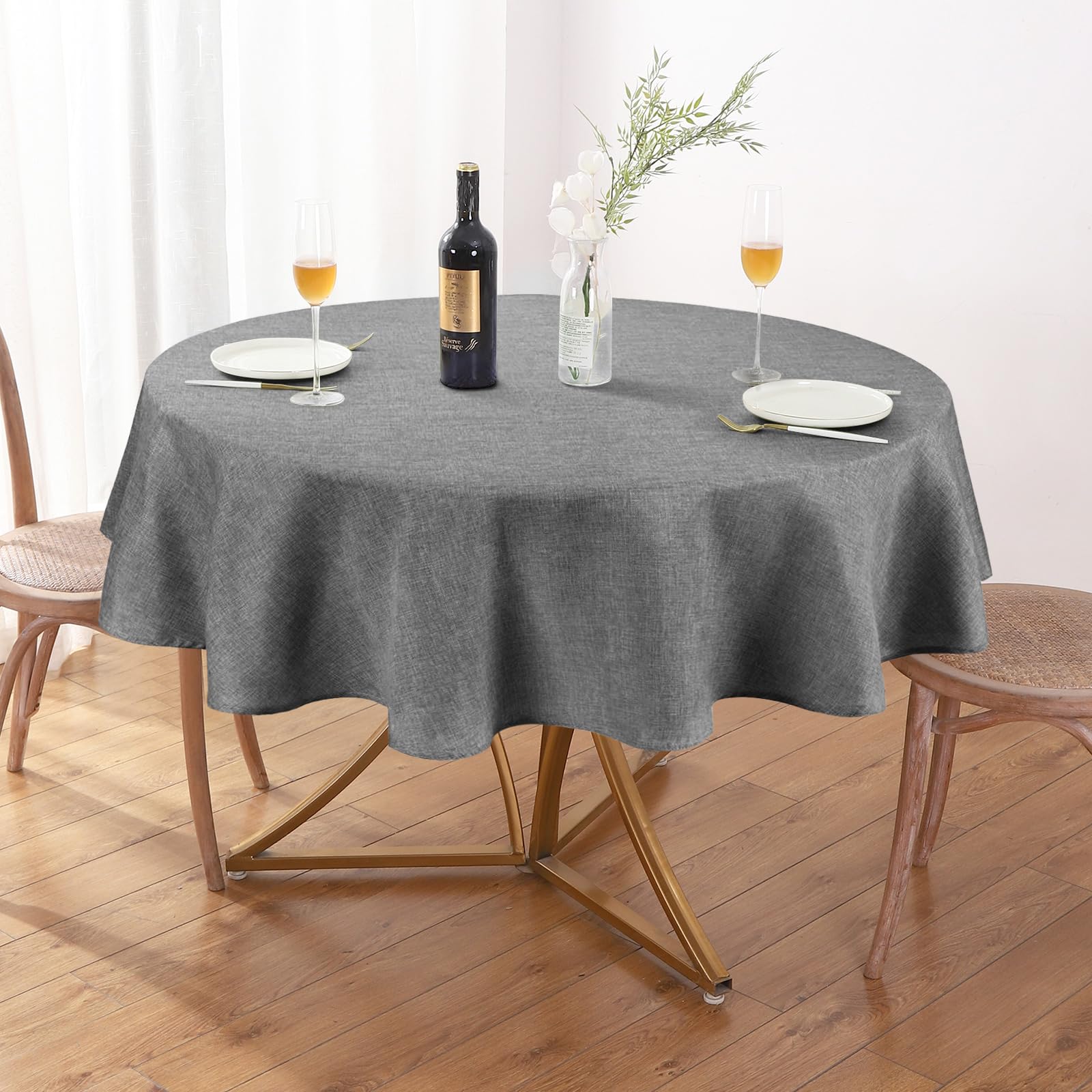 AUSSPVOCT Textured Linen 60 Inch Round Tablecloth Up to 40'' Tables, Waterproof Spill-Proof Round Table Cloth Wrinkle Free Circle Dining Table Cover