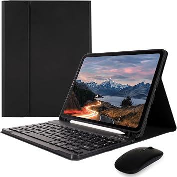 Keyboard Case for iPad Air 11 inch M2 2024/M3 2025/iPad Air 4th/5th 10.9 inch & iPad Pro 11 inch 4th/3rd/2nd/1st, Built-in Pencil Holder, iPad Tablet Cases with Mouse and Bluetooth Keyboard