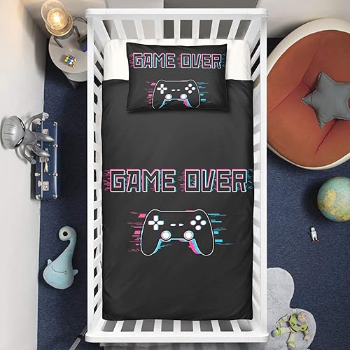 Miniatura 7 de Juego de ropa de cama con diseño moderno de consola de videojuegos en 3D, funda de edredón con funda de edredón para niños y adultos (03, individual)
