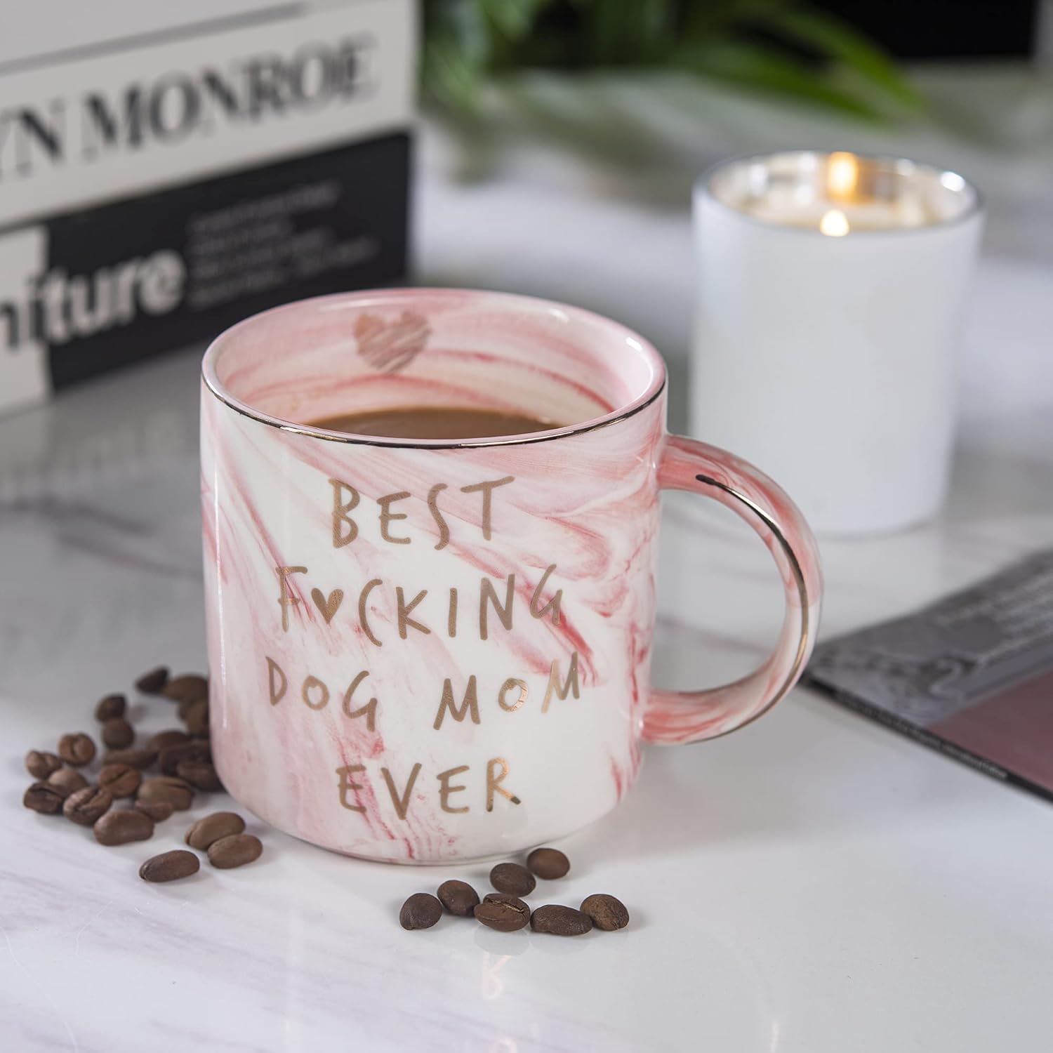 Dog Mom Gifts - Best Dog Mom Ever - Funny Birthday Gift For Dog Lovers Women - Gag Gifts for New Puppy Fur Baby Owners - Fur Mama Presents, Pitpull Pug - Cute Pink Marble Mug, 11.5oz Coffee Cup - Image 5