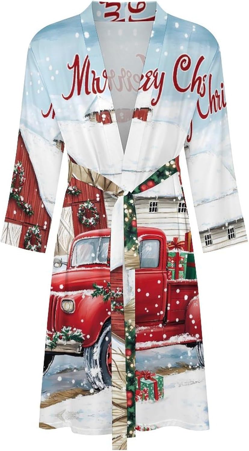 Christmas Truck Snowman Mens Robe Long Bathrobe for Women Bath Robes Lightweight Soft Printed Sleepwear