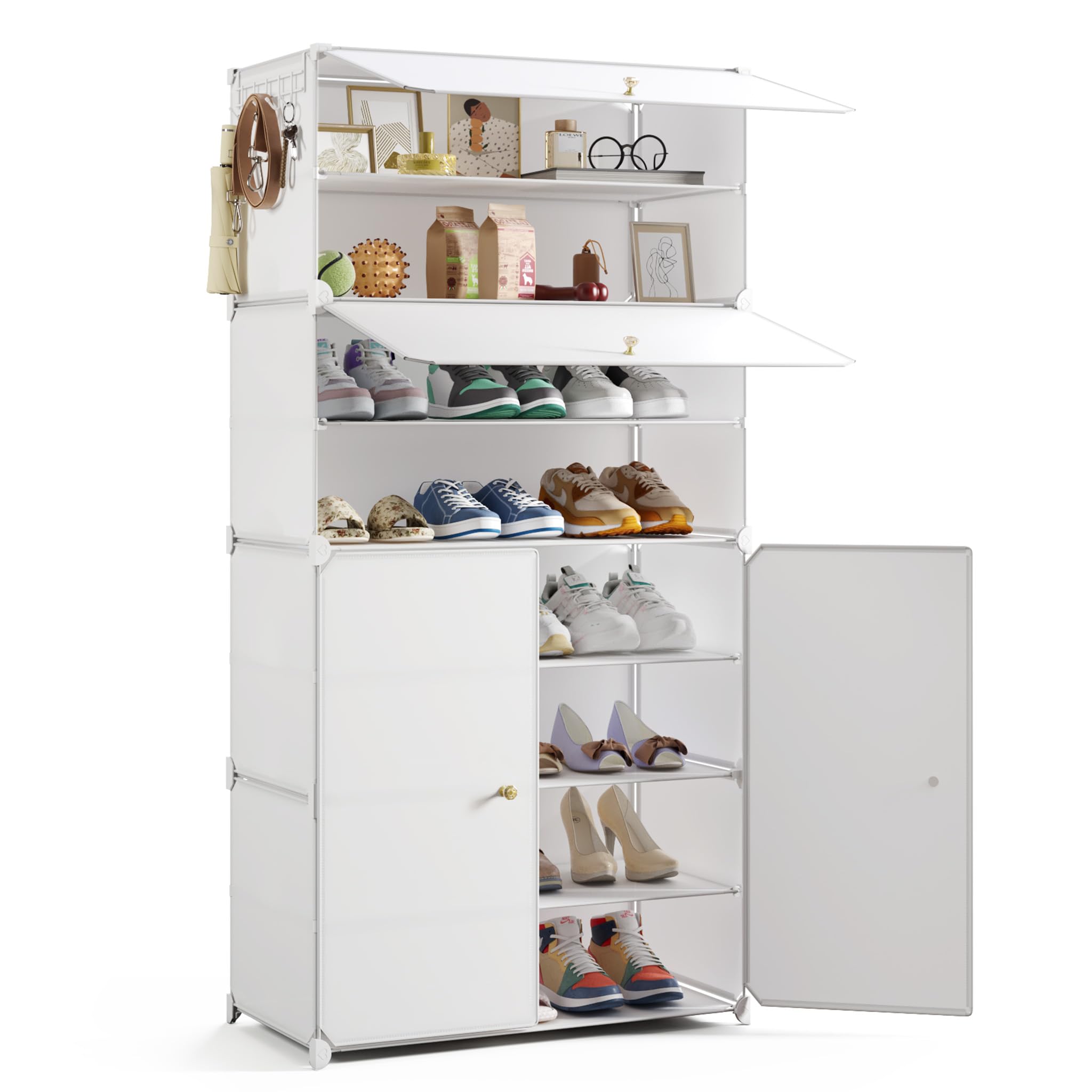 Mondeer Shoe Storage Cabinet with Doors, 8-Tier for 24 Pairs, White