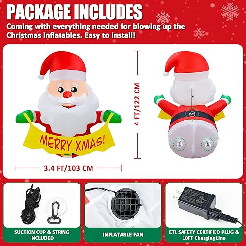Miniatura 3 de EAONE Ventana de Navidad inflable de 4 pies para decoración al aire libre, Papá Noel inflable con Feliz Navidad, decoración de patio para interiores
