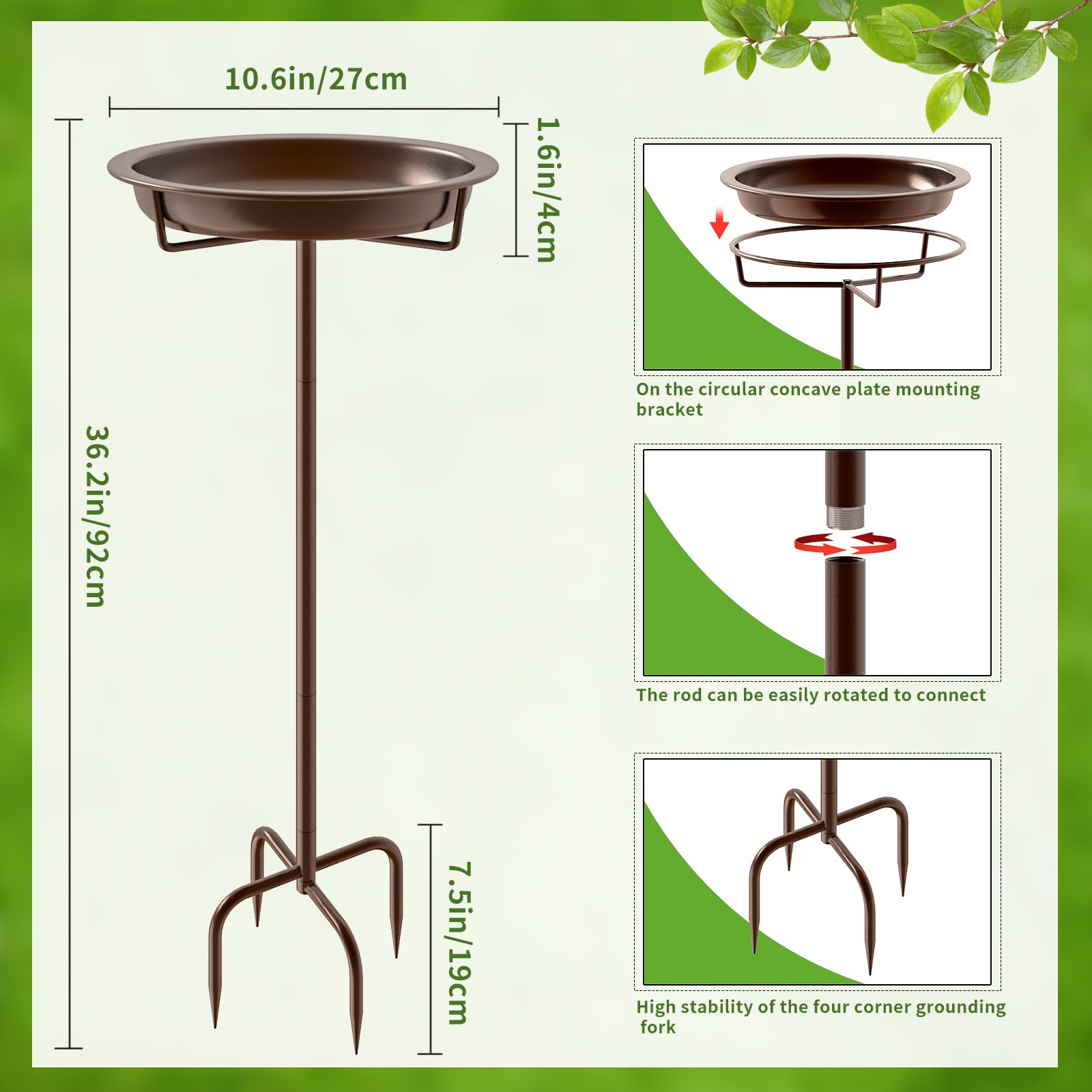 KHayRovies Bird Bath for Outdoors Metal Garden Birdbath Bowl for Outside with 4 Prongs Base Stake - Image 2