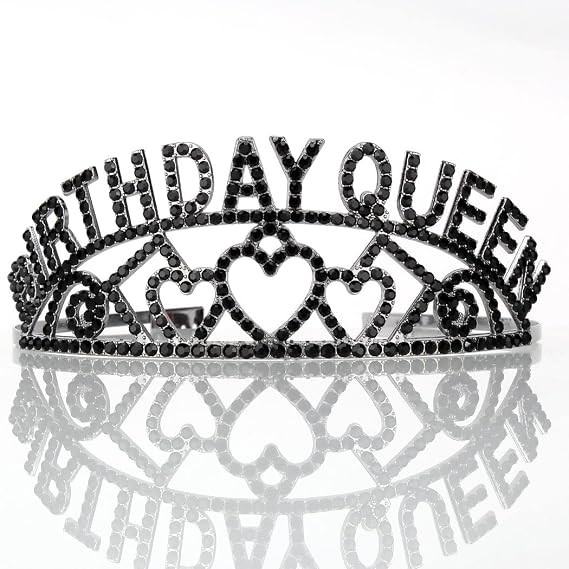 AOPRIE Birthday Tiara for Women Black Birthday Queen Headband Happy Birthday Tiara and Crown for Women Rhinestone Crystal Decor