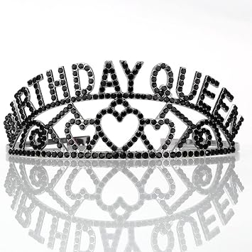 AOPRIE Birthday Tiara for Women Black Birthday Queen Headband Happy Birthday Tiara and Crown for Women Rhinestone Crystal Decor