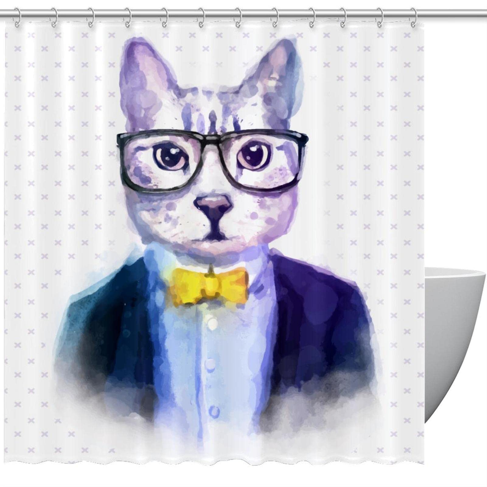 Rideau de douche de qualité supérieure motif chat hipster lavable