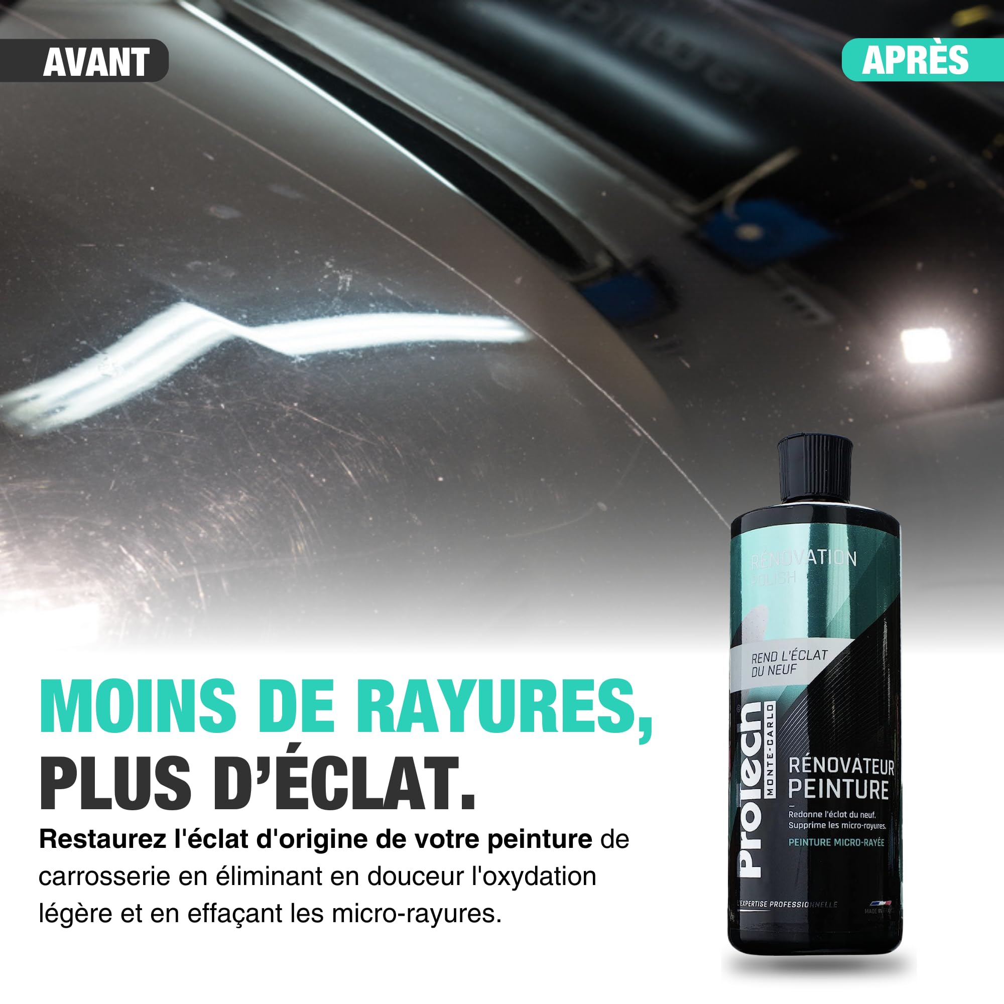 ProTechMC | Rénovateur de Peinture pour Voiture | Efface Rayure Voiture | Ravive la Peinture | Anti Rayure Voiture Compatible avec Toutes Peintures (Hors Mates) | sans Rinçage | Made in France | 500ML