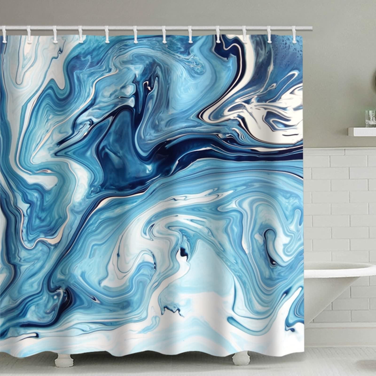 Rideau de douche bleu KnSam 200x230 en polyester imprimé effet marbre pour votre salle de bain