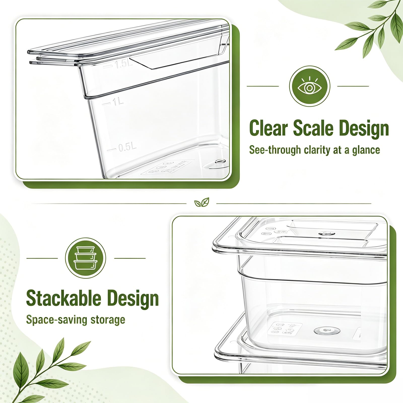 Bekith Confezione da 6 padelle Gastronorm da 1/6 con coperchio, contenitori per alimenti con coperchio, in plastica trasparente, contenitori per insalata, per cucina, ristorante, bar, 10 cm di