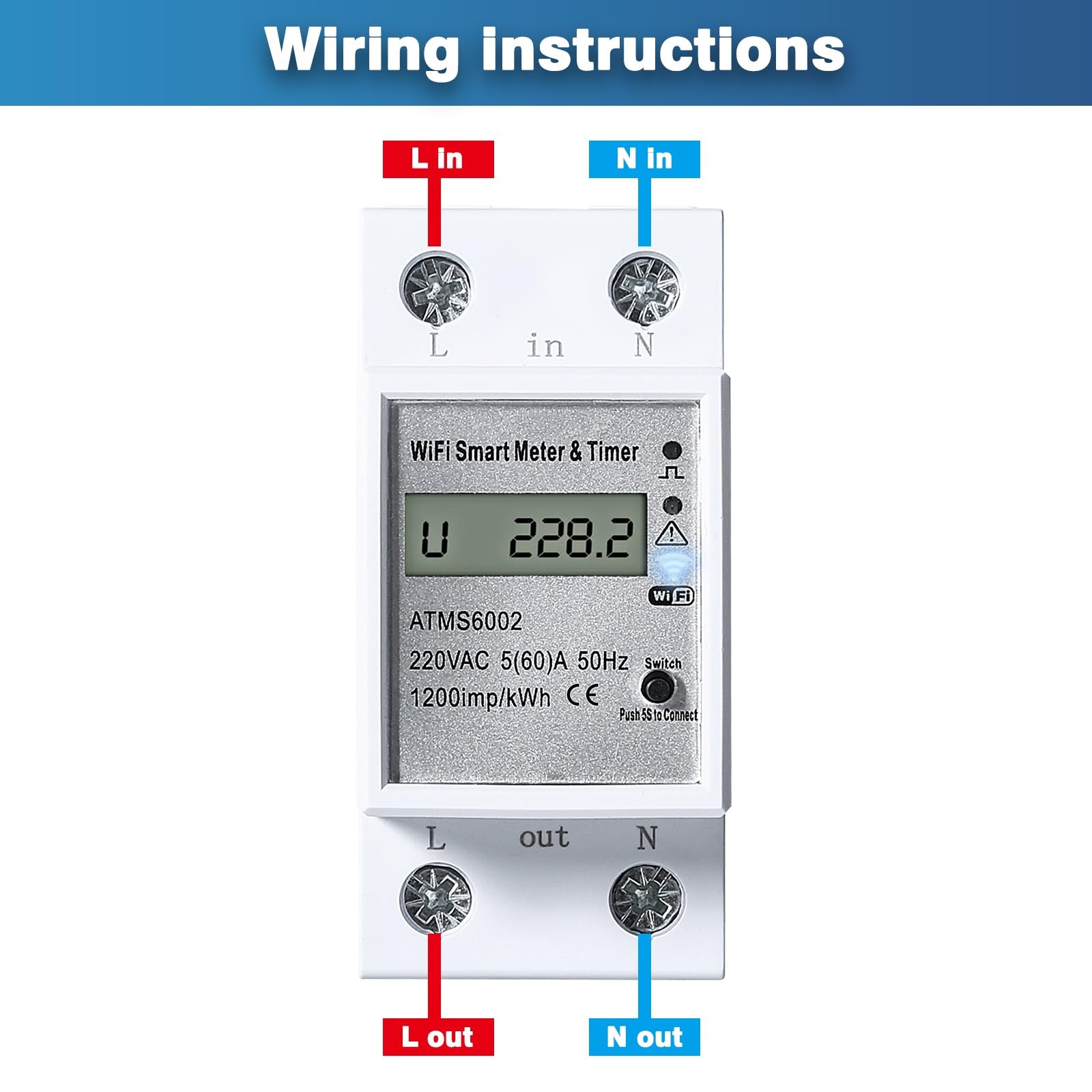 Jadeshay Contatore Energia Elettrica WiFi,Misurator di Consumo Elettrico Monofase Smart Timer Tuya Temporizzazione Remota Controllo App Vocale 60A 100-240VAC