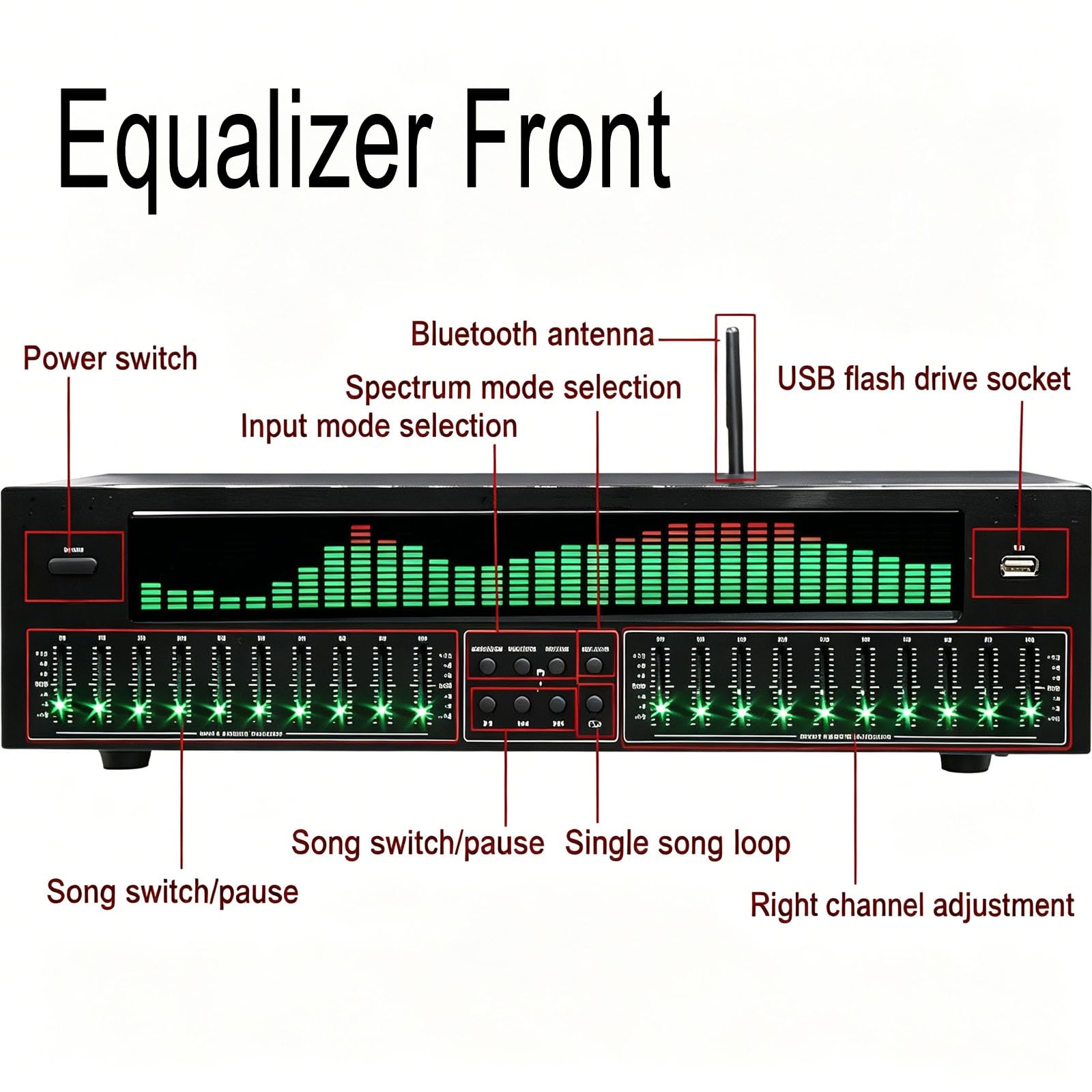 JOSBY Ecualizador Gráfico Estéreo con 31 Bandas De Espectro Dinámico, Compatible con 12 Modos De Ritmo Y Decodificación Óptica/coaxial, Sintonización Dual Sin Pérdidas De 10 Bandas