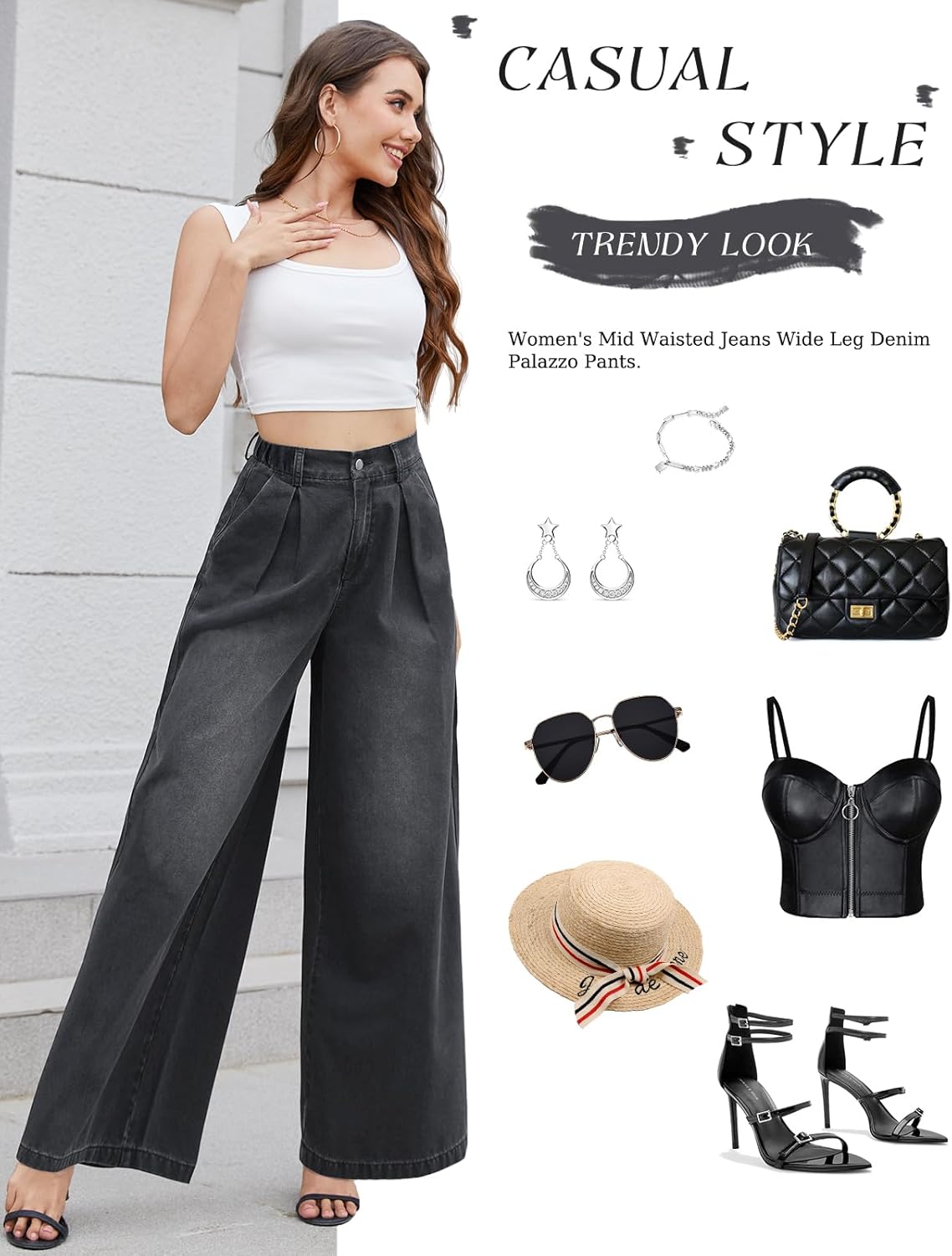 Tapata Women's Wide Leg Jeans 24/27/30/33 Inseam Petite Elastic Waist Baggy Denim Pants Plus Size Long Palazzo Trousers - Image 9