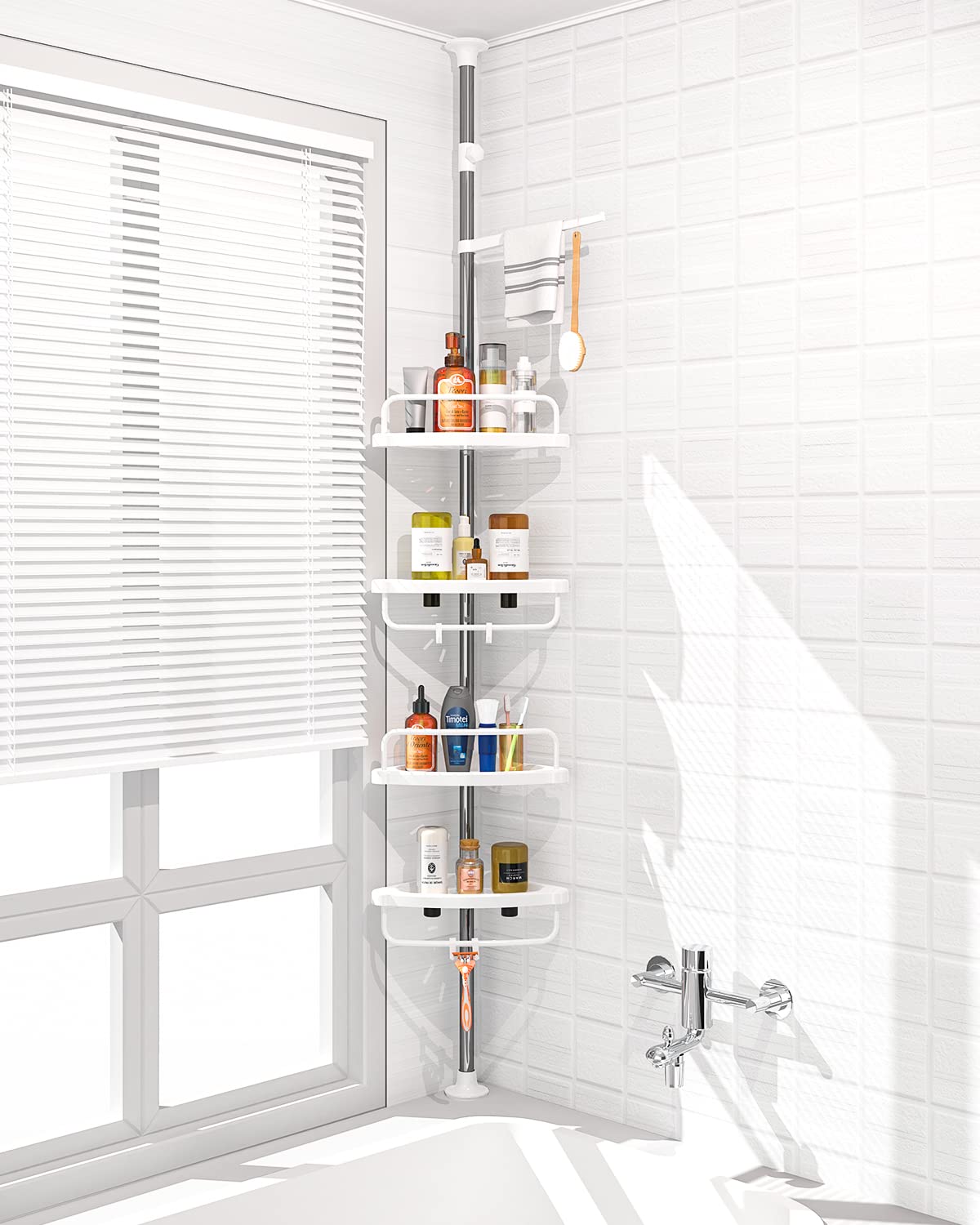 ADOVEL 4 Layer Corner Shower Caddy Adjustable Shower Shelf Constant Tension Stainless Steel Pole Organizer Rustproof 3 3